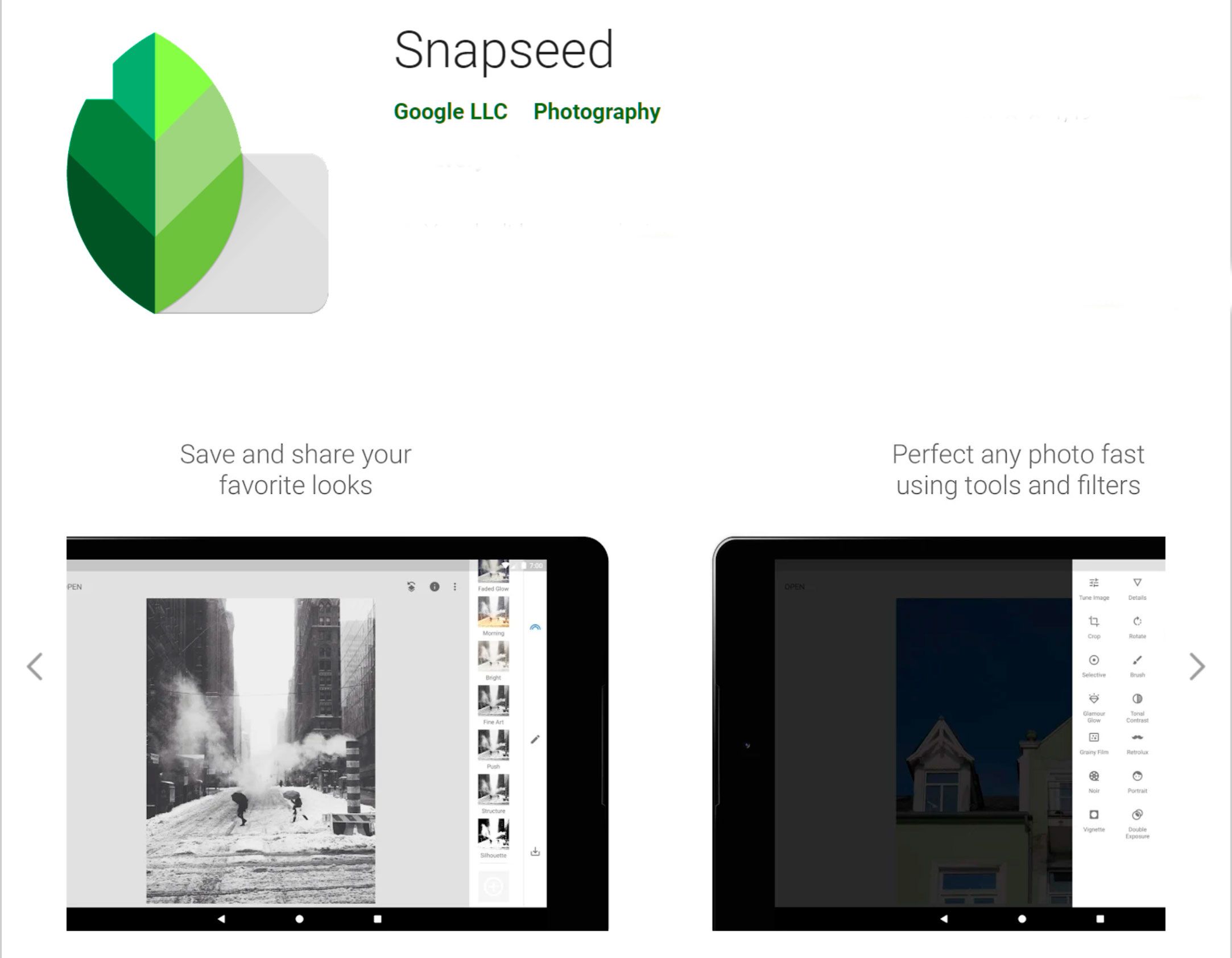 Sovellus Snapseed kasvojen sumentamiseen videossa Androidissa|suuri..