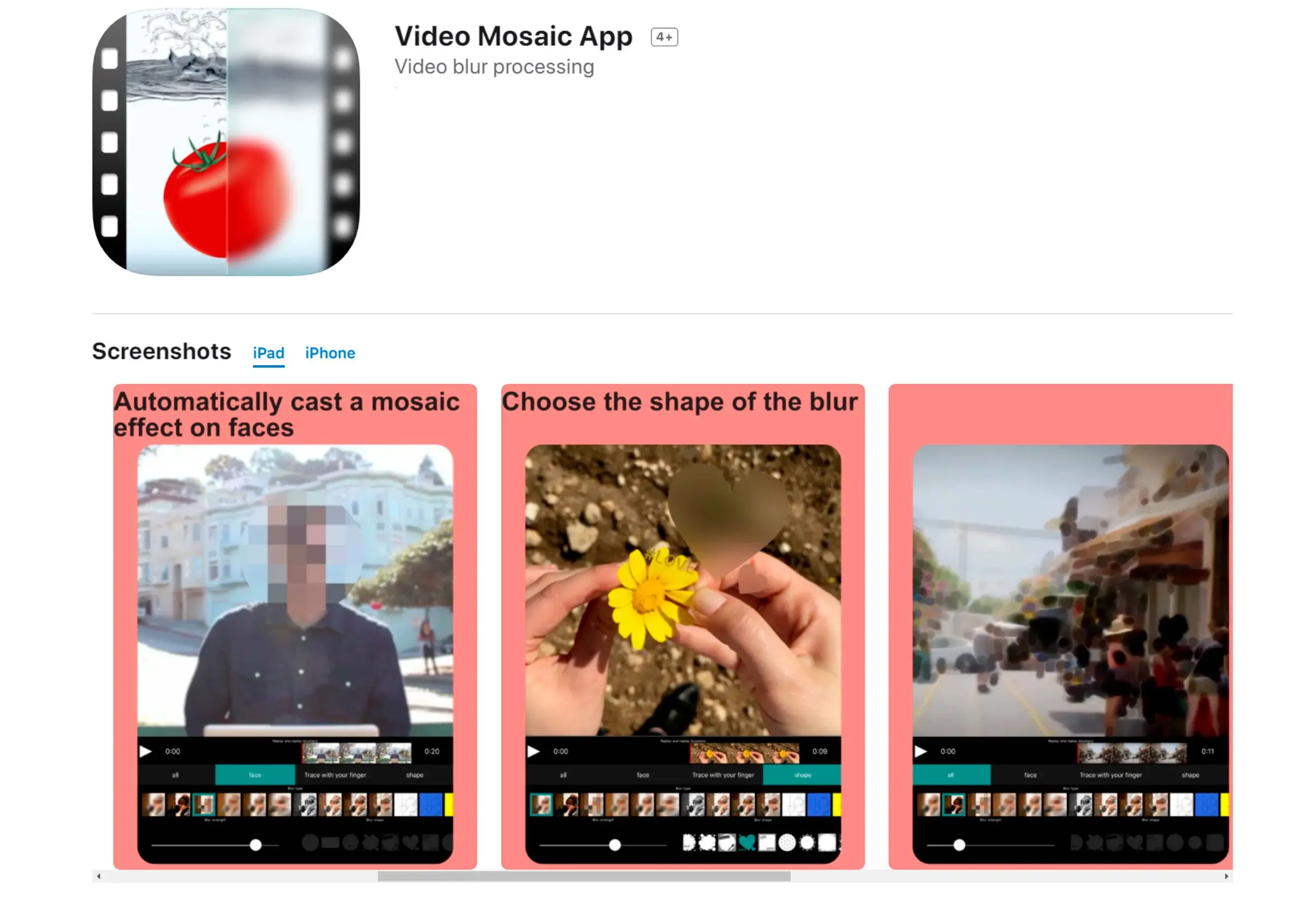 Video Mosaic -sovellukset iOS-puhelimille kasvojen sumentamiseksi videossa..