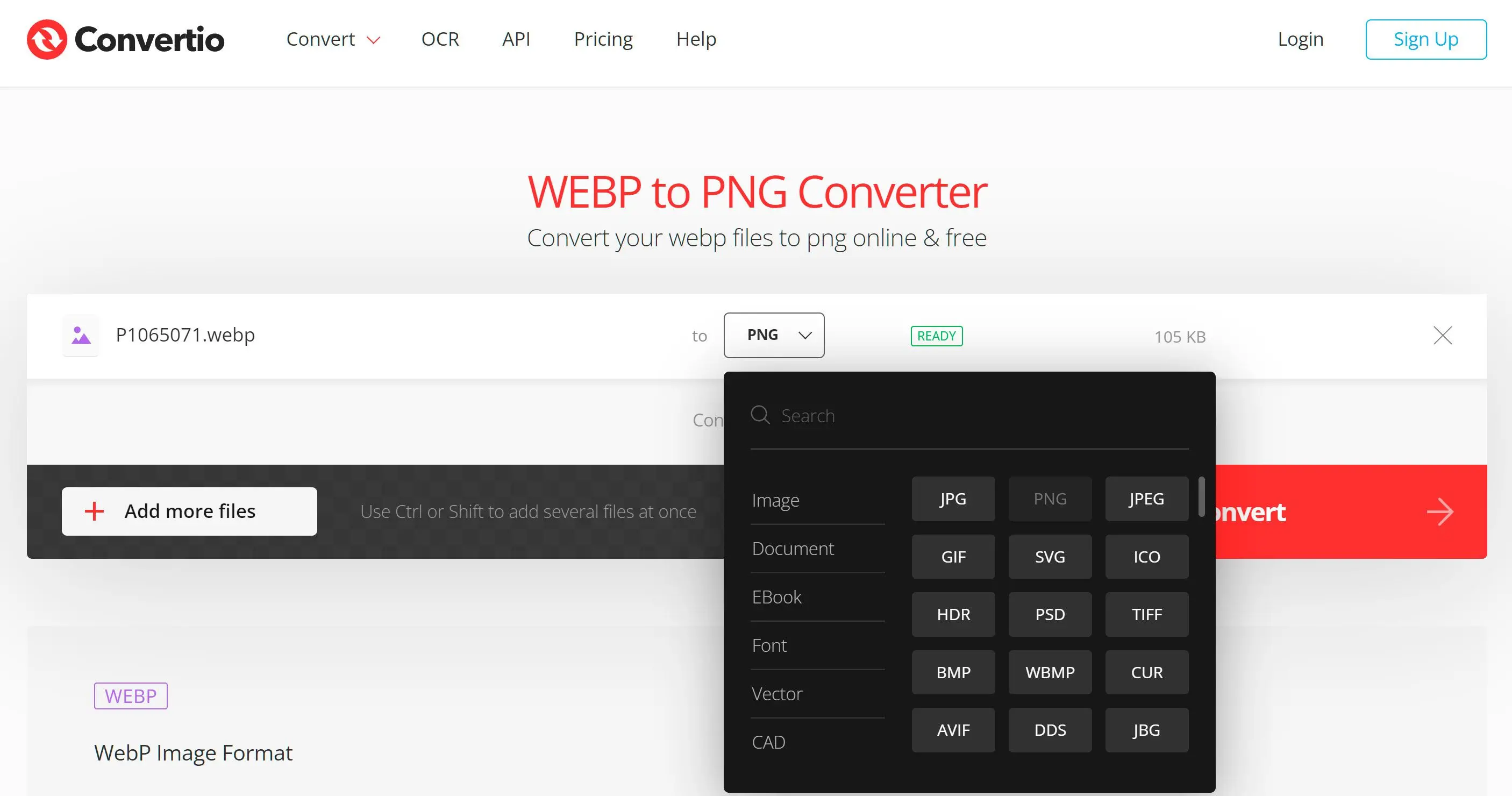 Valitse PNG-muoto muuntaaksesi WebP:stä verkossa..