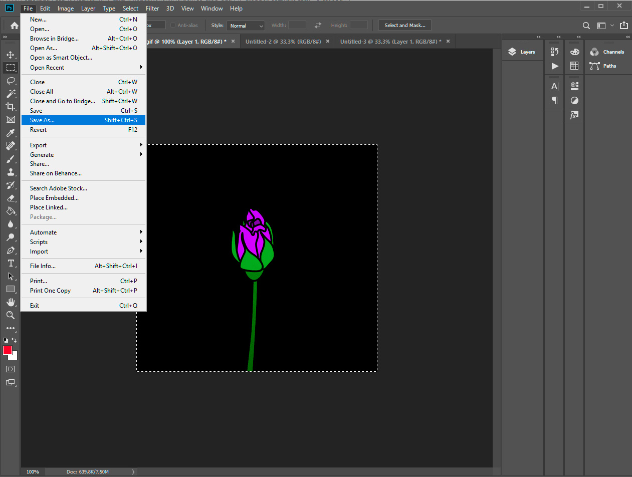 Tallenna rajattuja gif-kuvia photoshopissa.