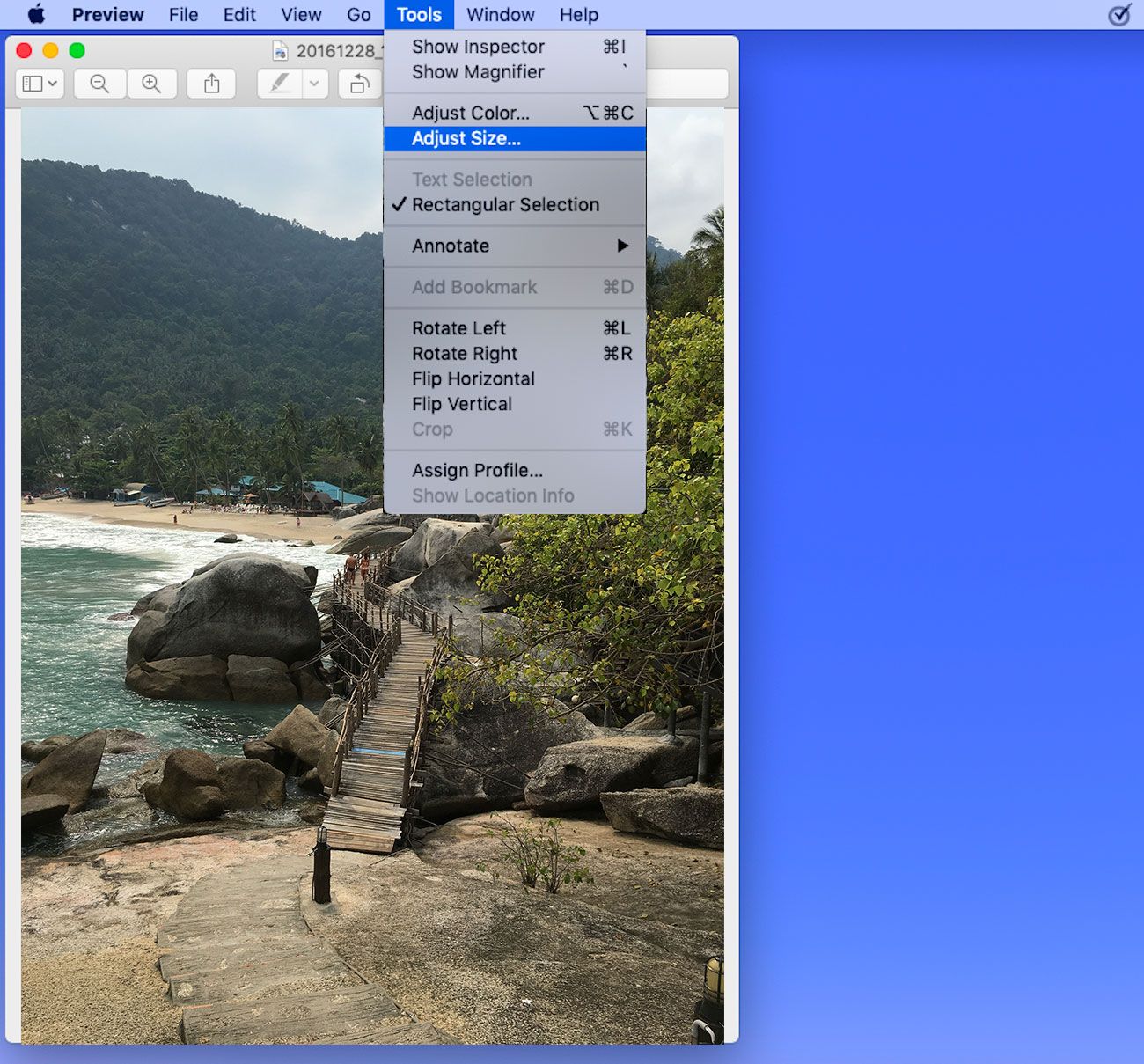 Säädä kuvan tiedostokokoa Macissa MB tai KB -yksiköissä..