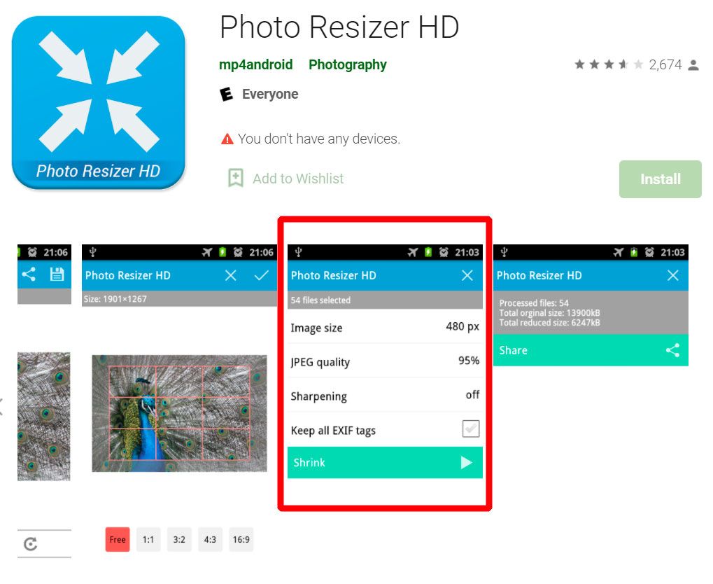 Photo resizer HD Android-sovellus..