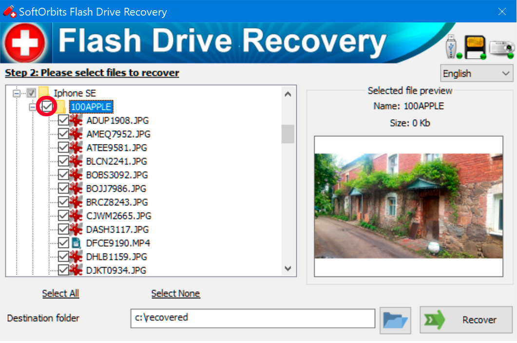 Valitse poistetut tiedostot takaisin.