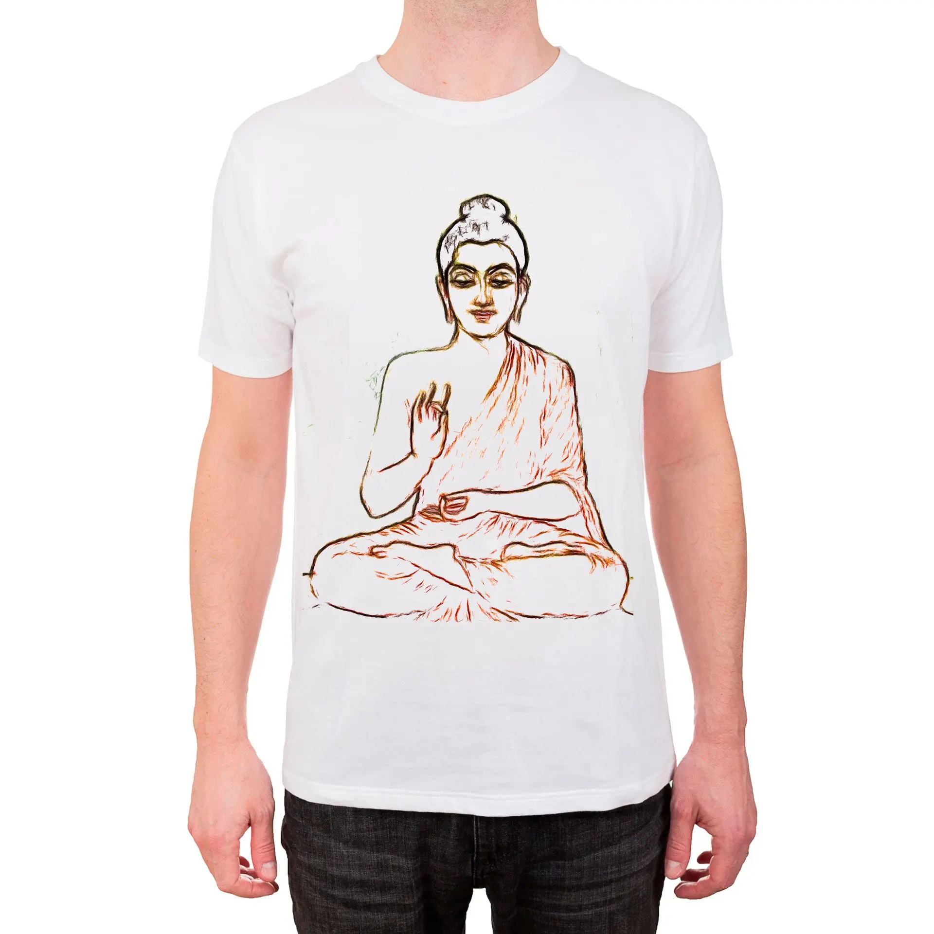 T-paita, jossa on viivapiirros Buddhan luonnos...