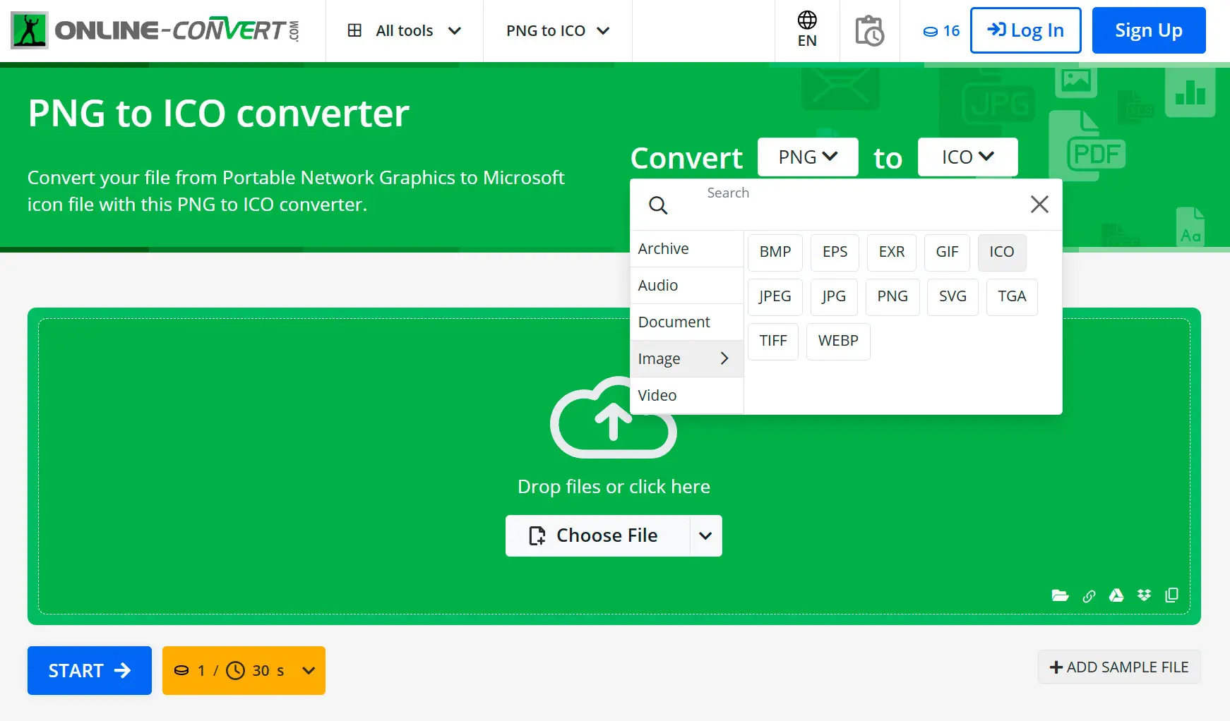 Online-Convert.com: luo kuvake png-tiedostosta..