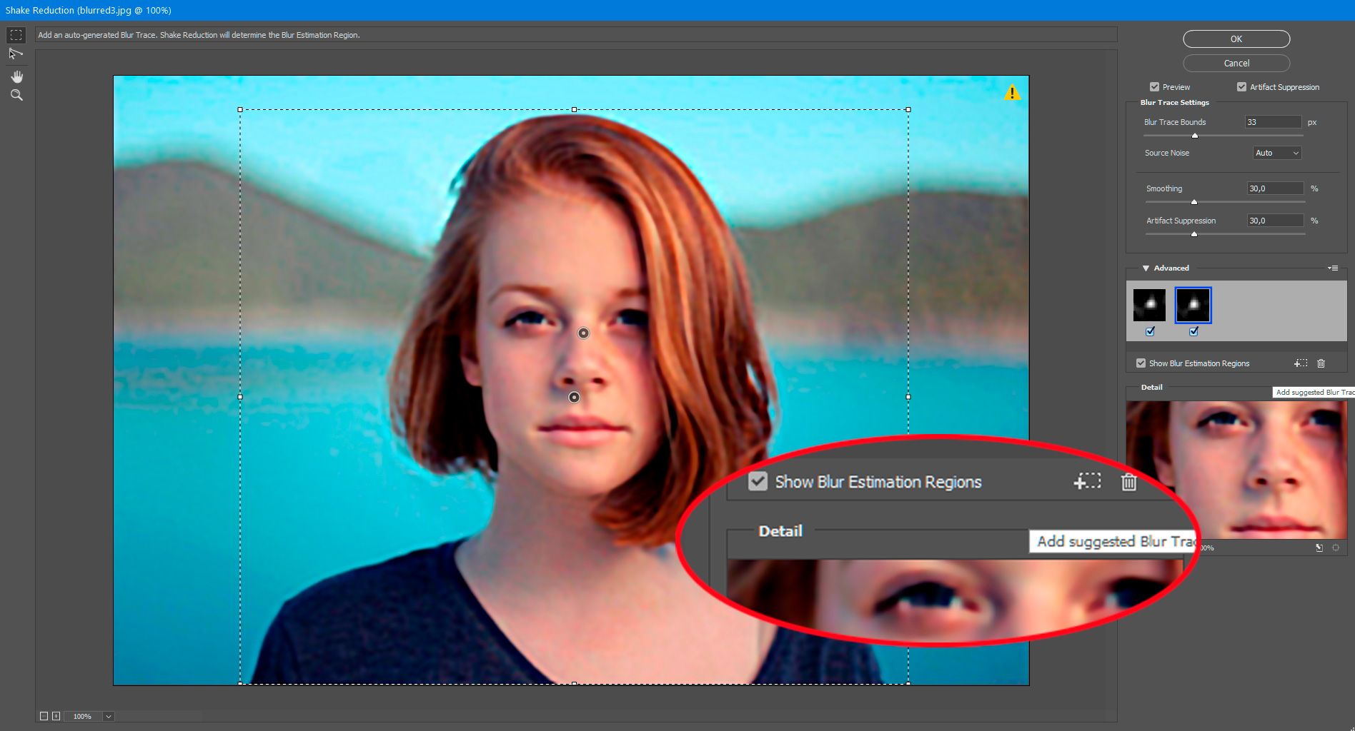 Add Suggested Blur Trace -työkalun lisääminen Photoshopissa..