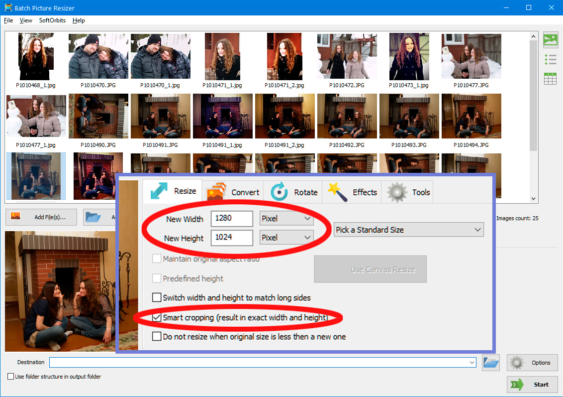 Valitse älykäs useiden kuvien koon muutos.