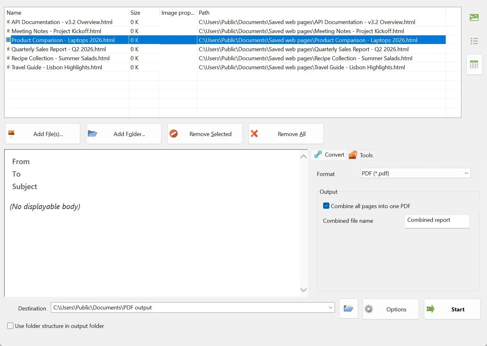 Batch HTML to PDF Converter Kuvakaappaus.