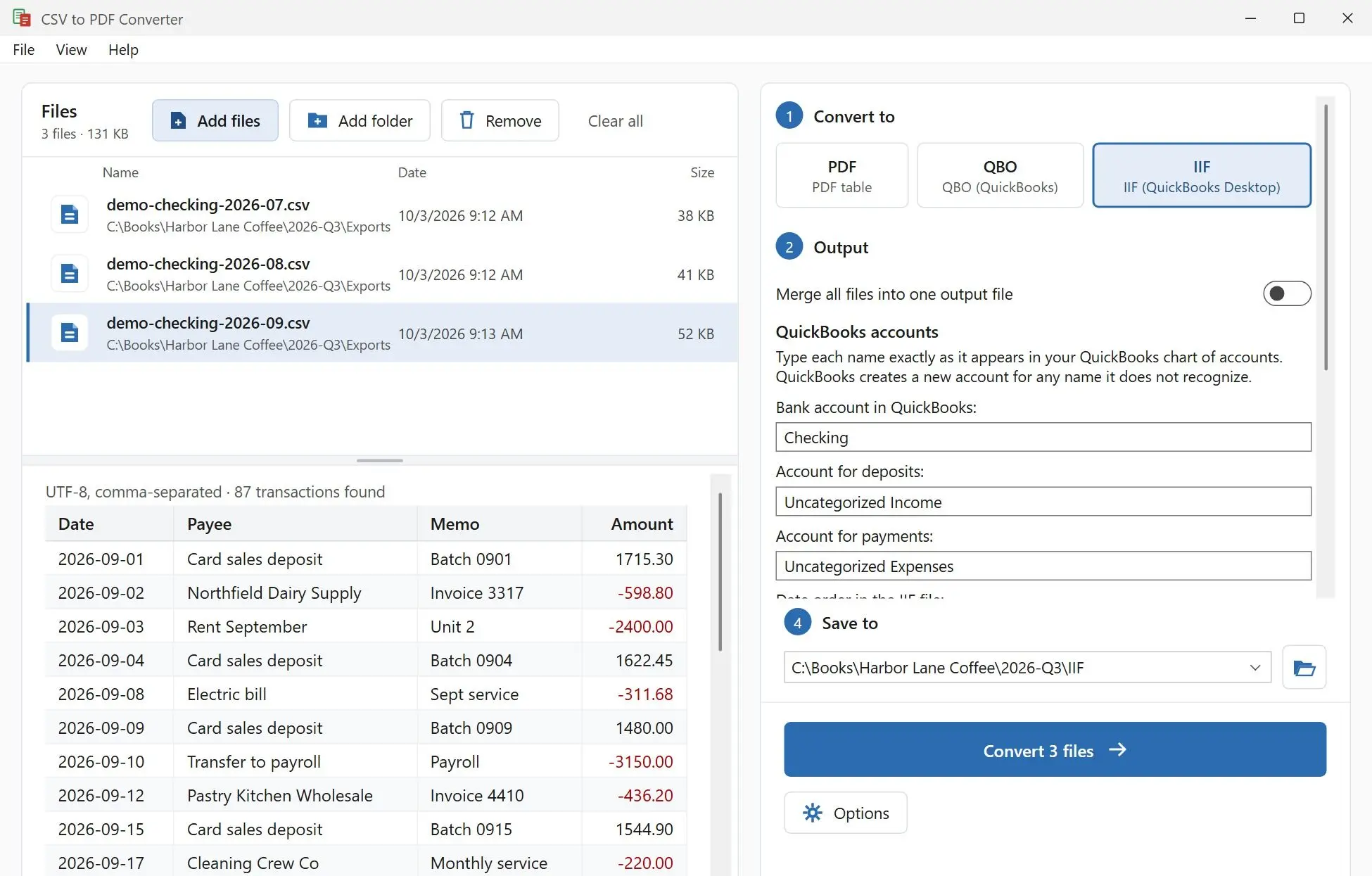 CSV to PDF Converter Kuvakaappaus.