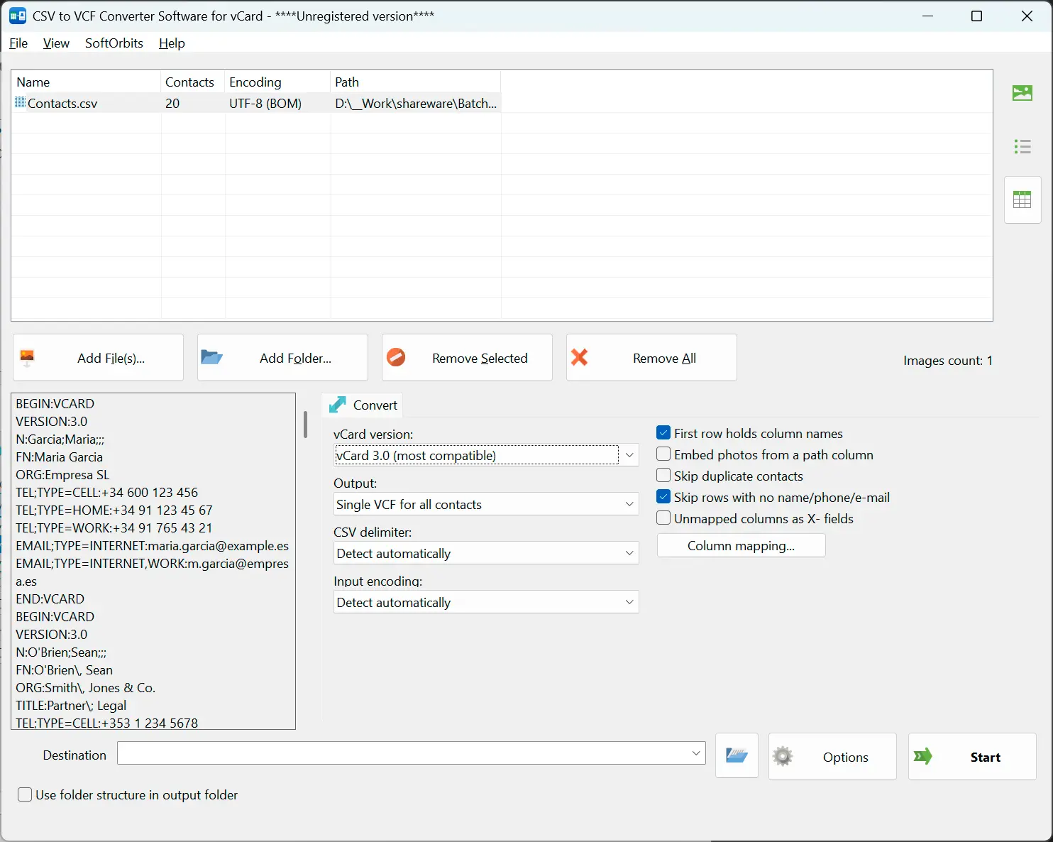CSV to VCF Converter Software for vCard Kuvakaappaus.