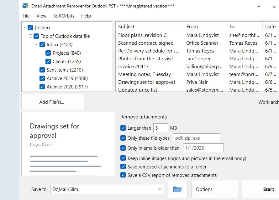 Email Attachment Remover for Outlook PST Kuvakaappaus.