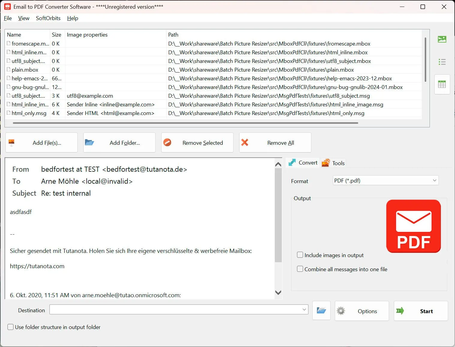 Email to PDF Converter Software Kuvakaappaus.