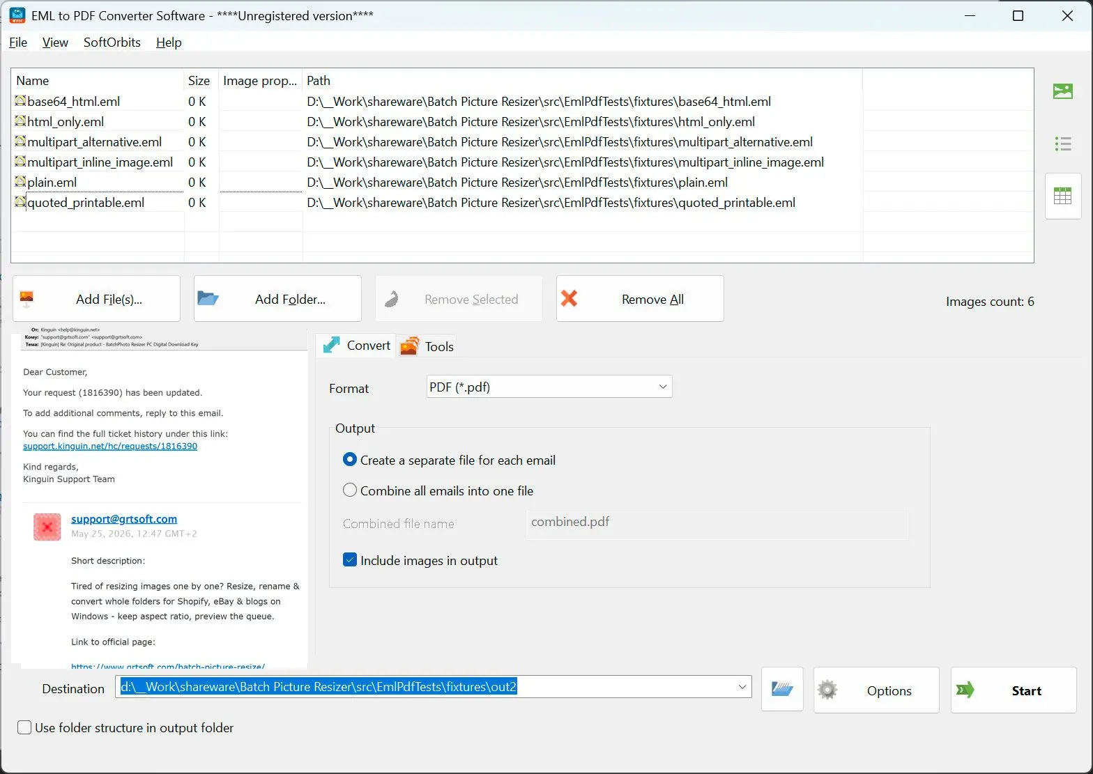EML to PDF Converter Software Kuvakaappaus.