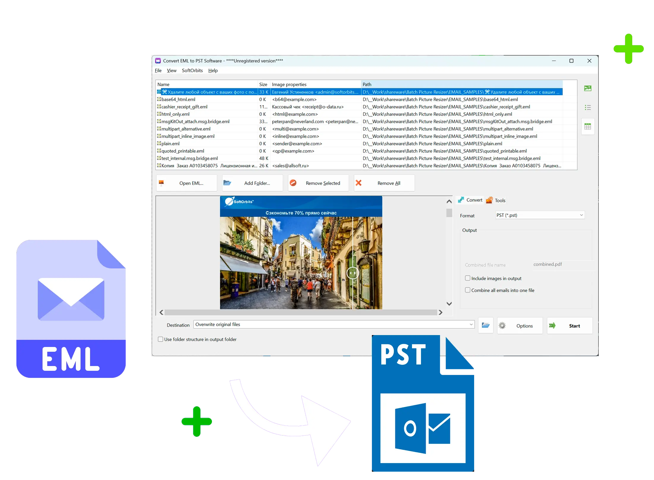 EML to PST Converter Software Kuvakaappaus.