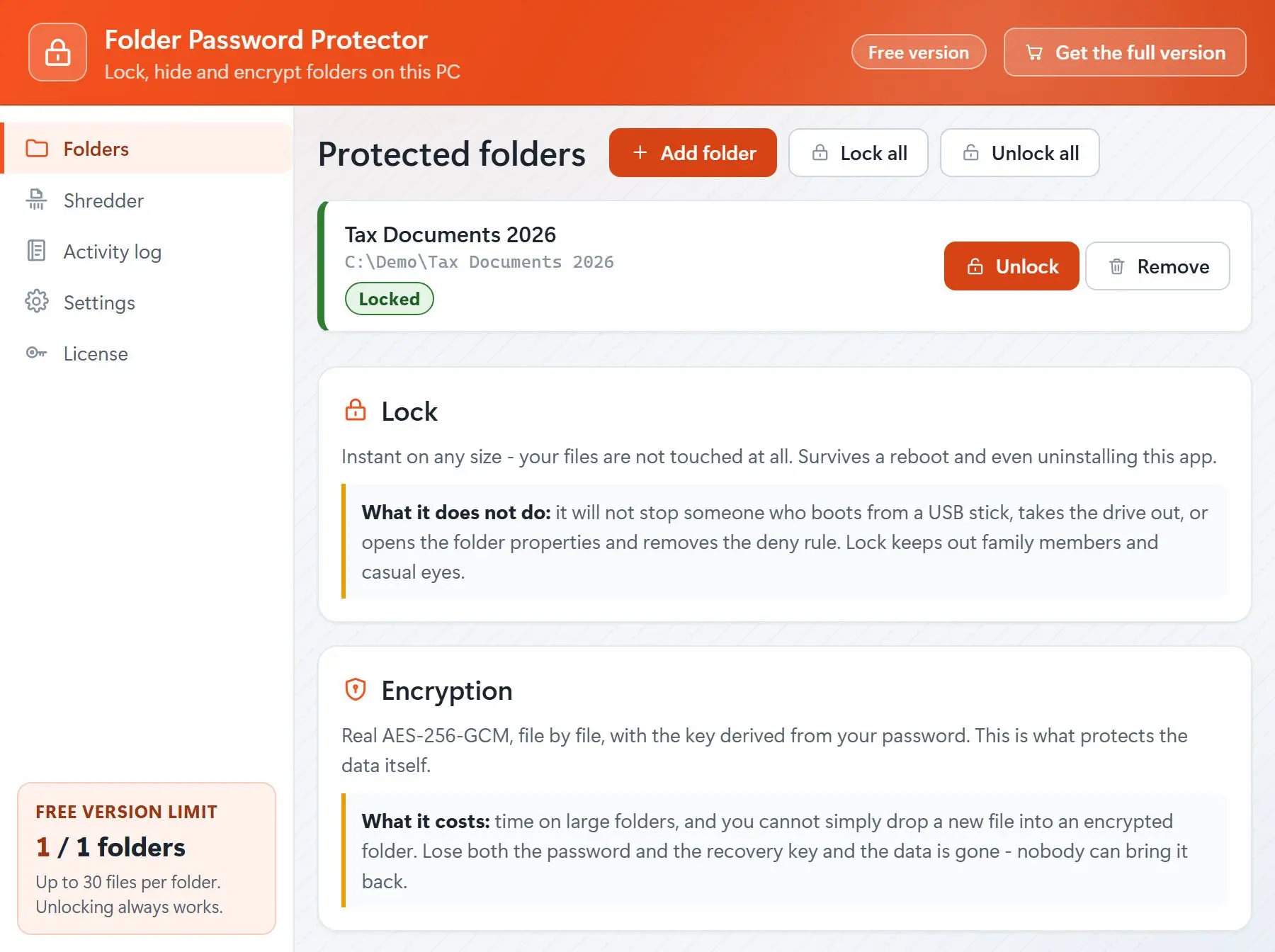 Folder Password Protector Kuvakaappaus.