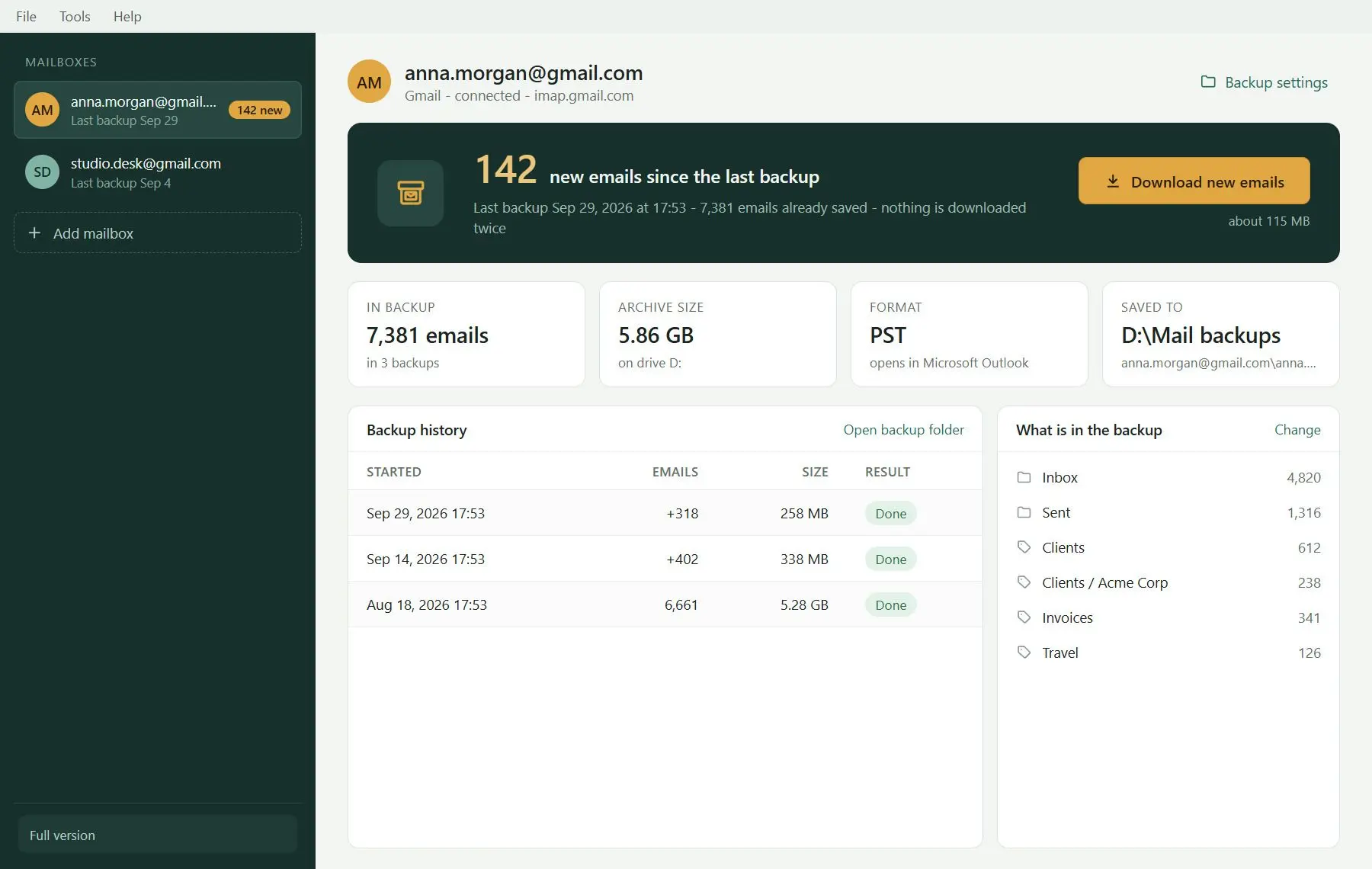 Gmail Backup & Export Software to PST and MBOX Kuvakaappaus.
