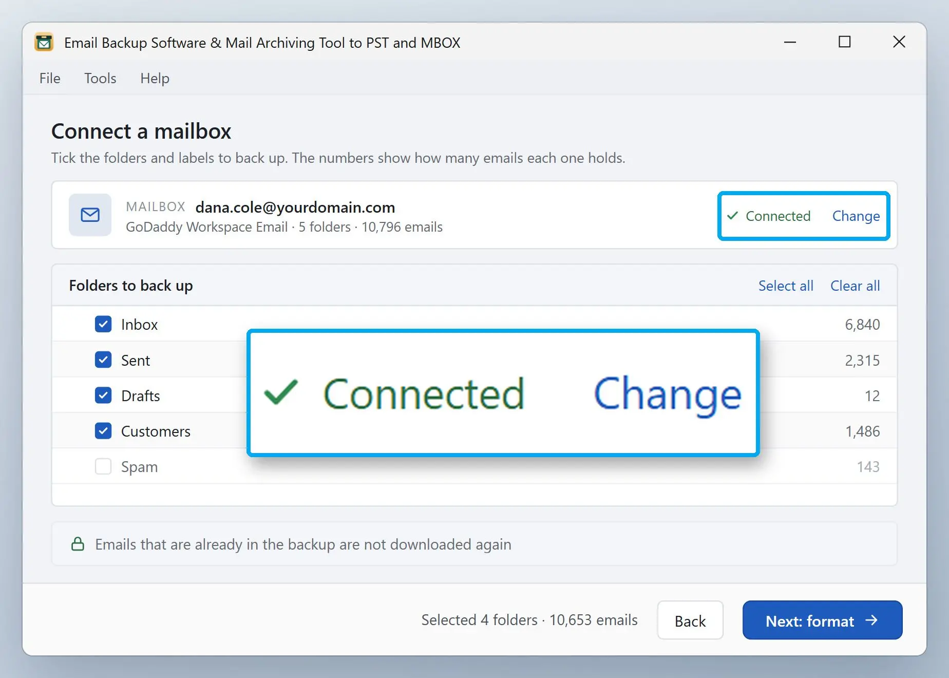Email Backup Software & Mail Archiving Tool to PST and MBOX Kuvakaappaus.