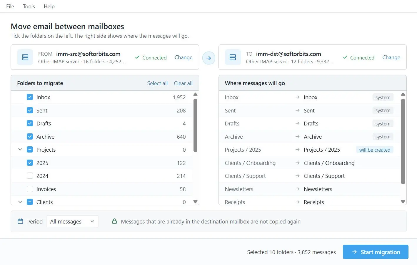 IMAP to IMAP Email Migration Tool Kuvakaappaus.