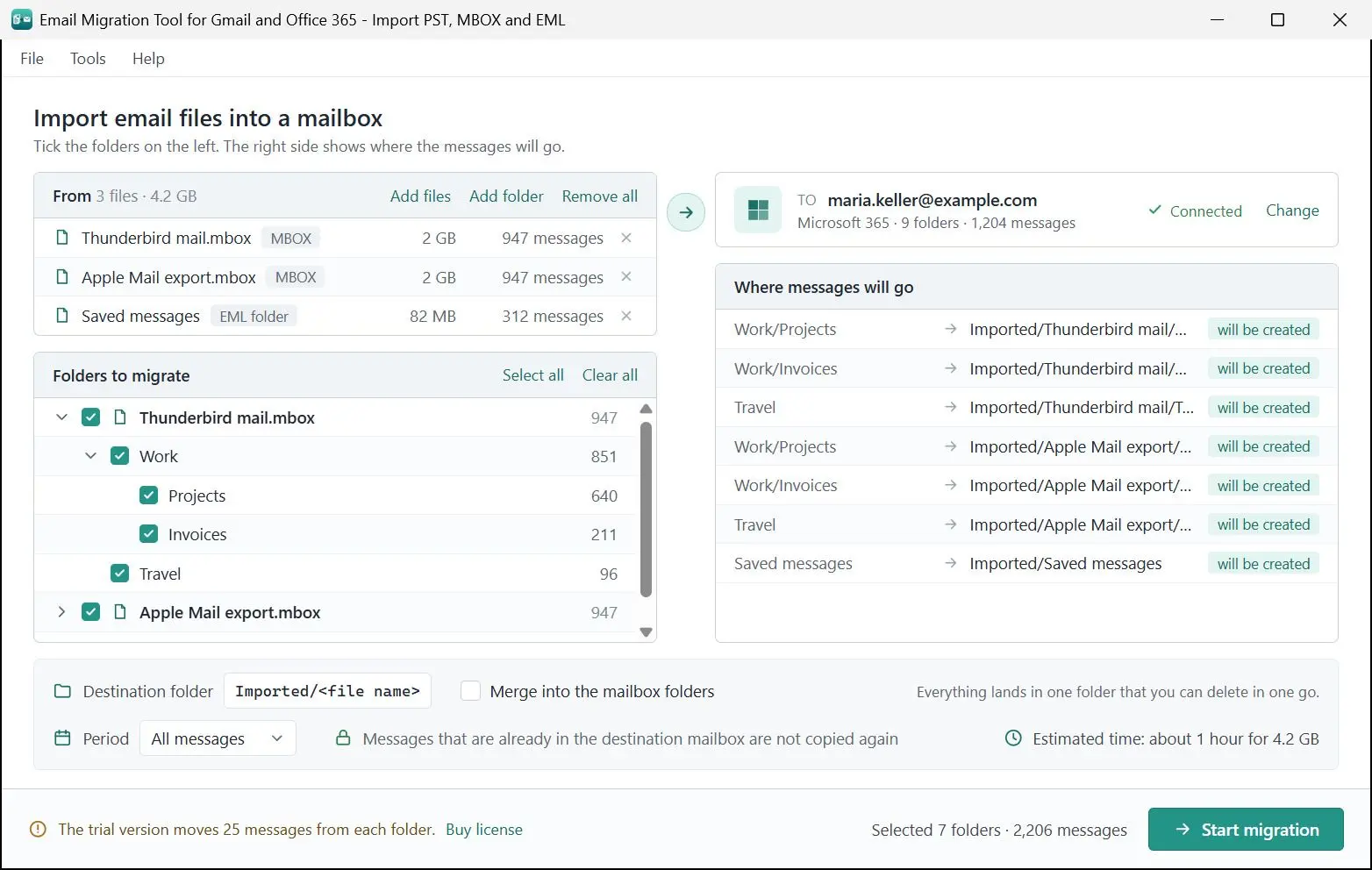 Email Migration Tool for Gmail and Office 365 - Import PST, MBOX and EML Kuvakaappaus.