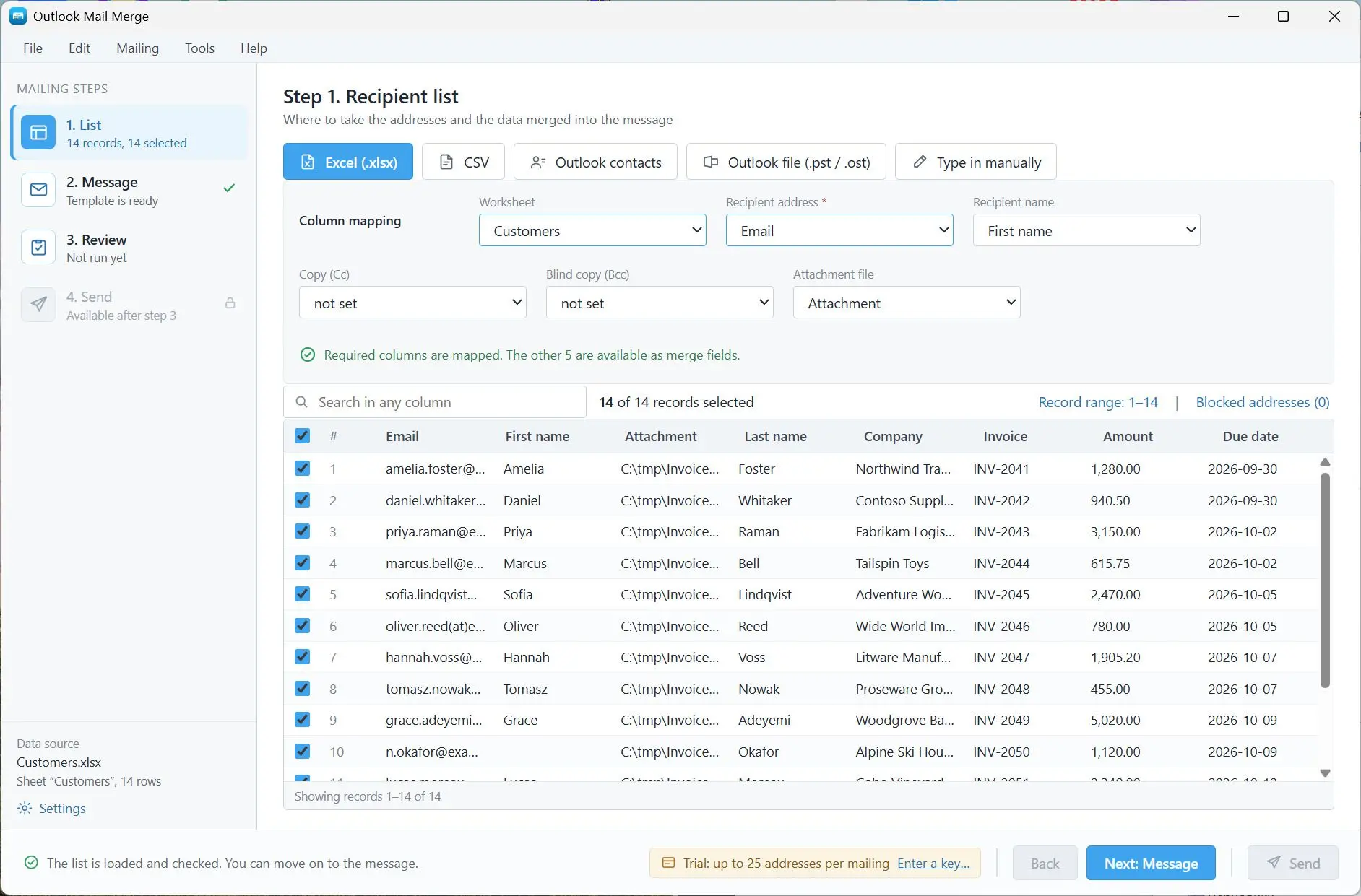 Mail Merge for Outlook and Excel with Attachments Kuvakaappaus.