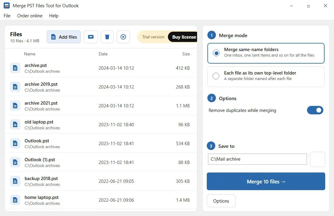 Merge PST Files Tool for Outlook Kuvakaappaus.