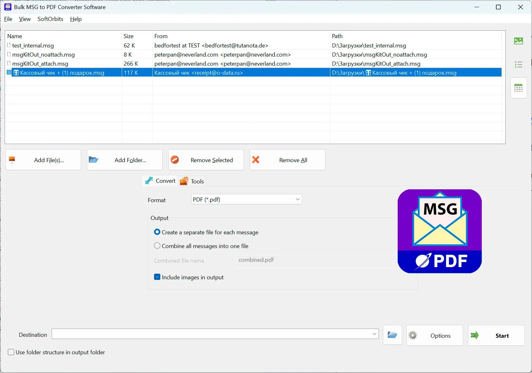 MSG to PDF Converter Software Kuvakaappaus.