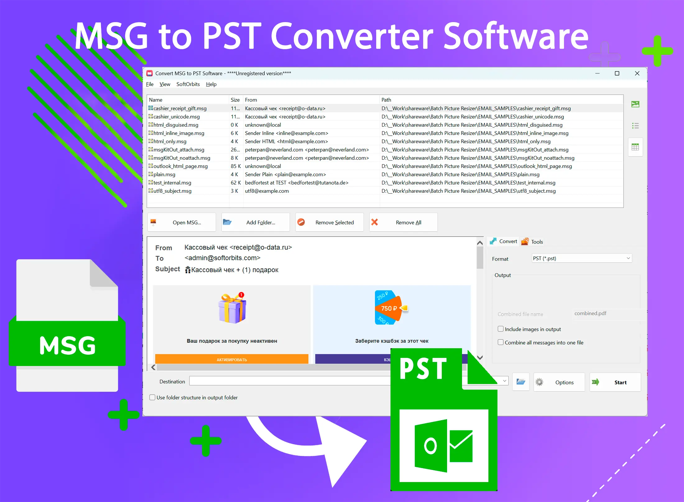 MSG to PST Converter Software Kuvakaappaus.