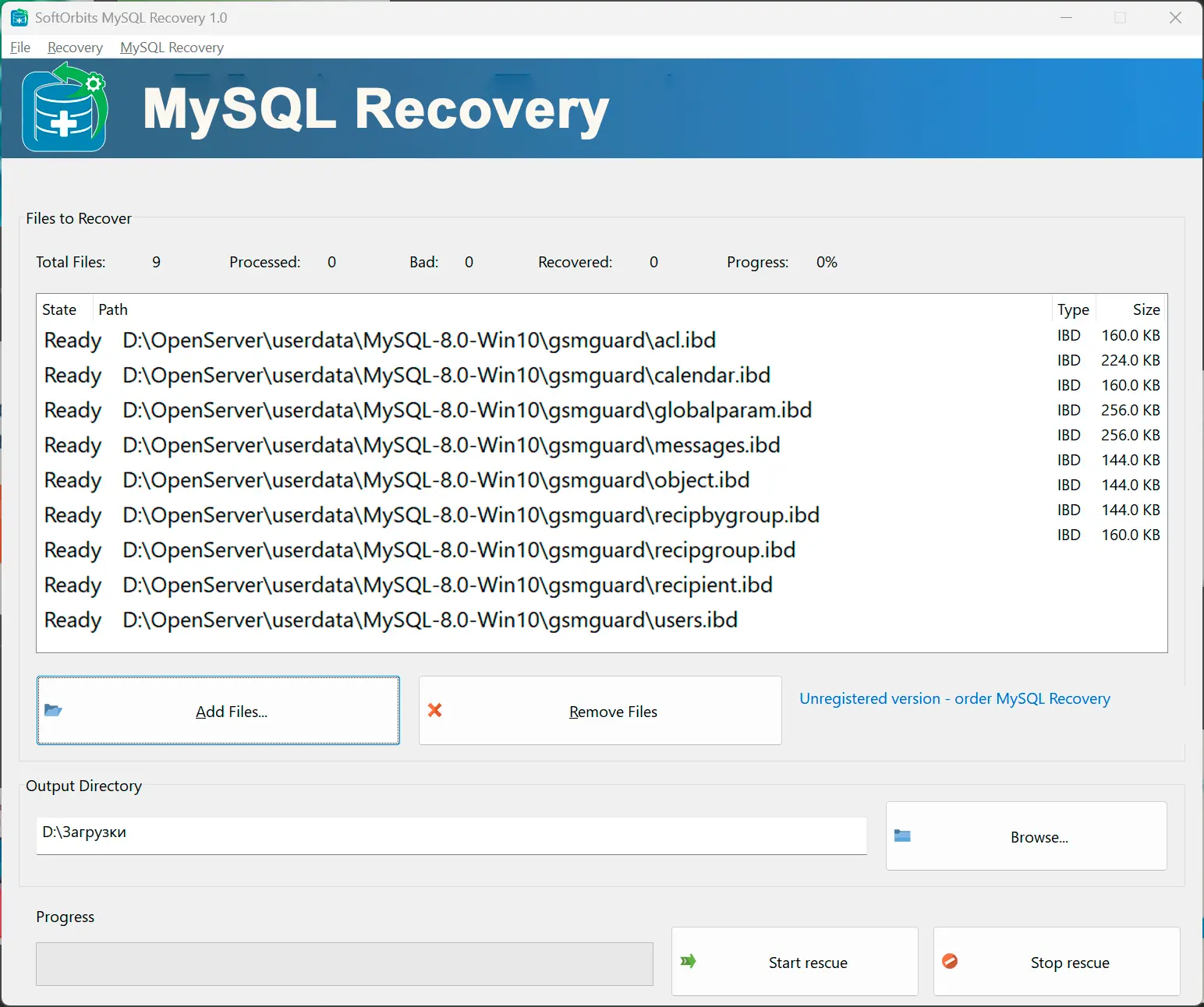 Lisää tietokantatiedostot.