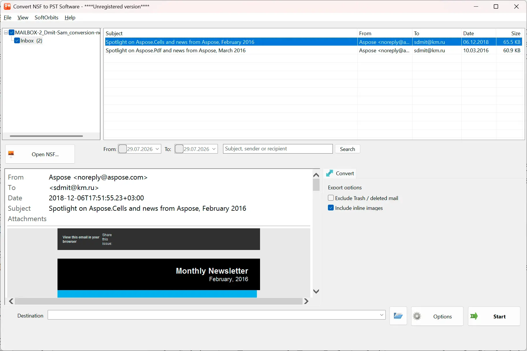 NSF to PST Converter Kuvakaappaus.