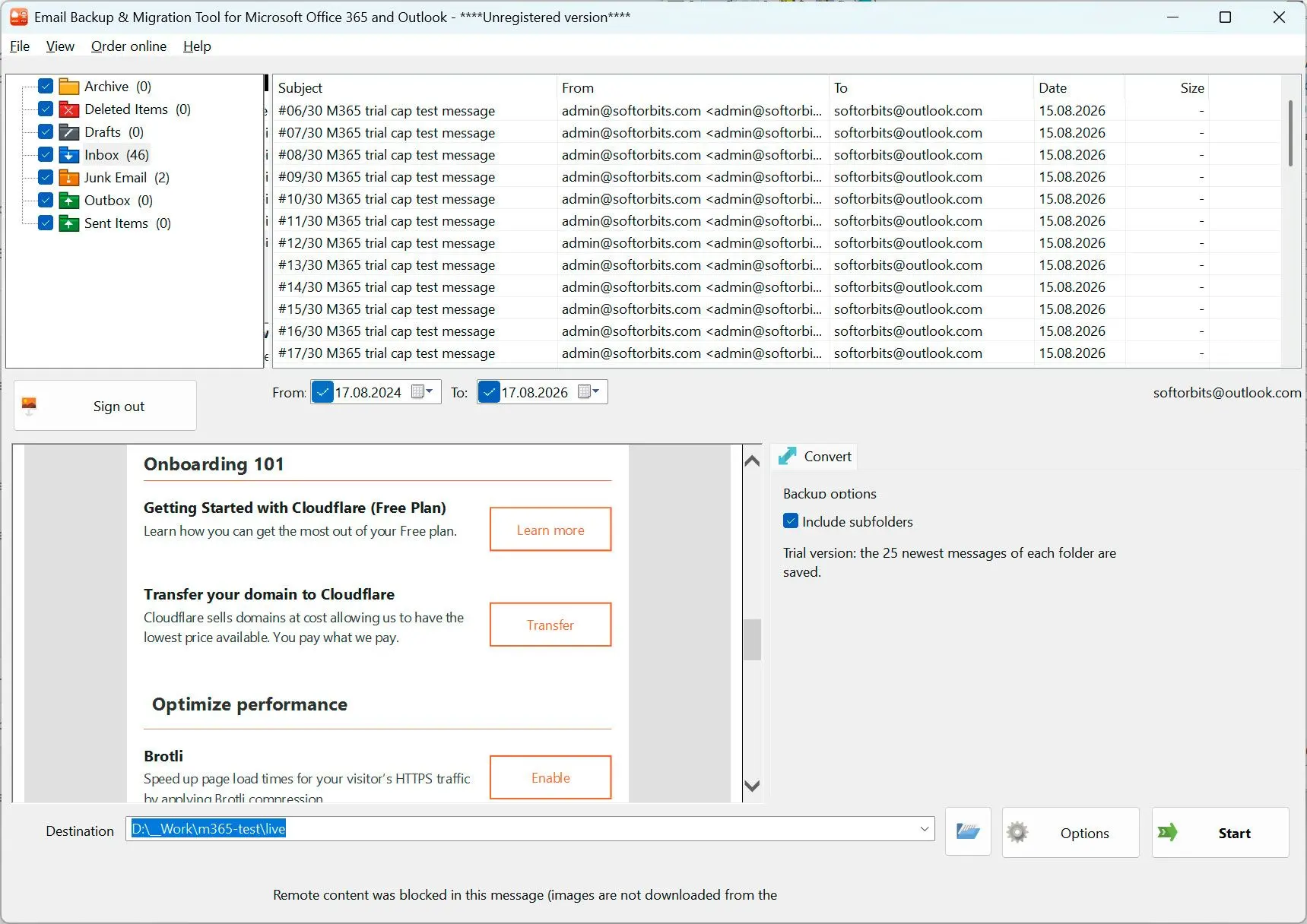 Email Backup & Migration Tool for Microsoft Office 365 and Outlook Kuvakaappaus.