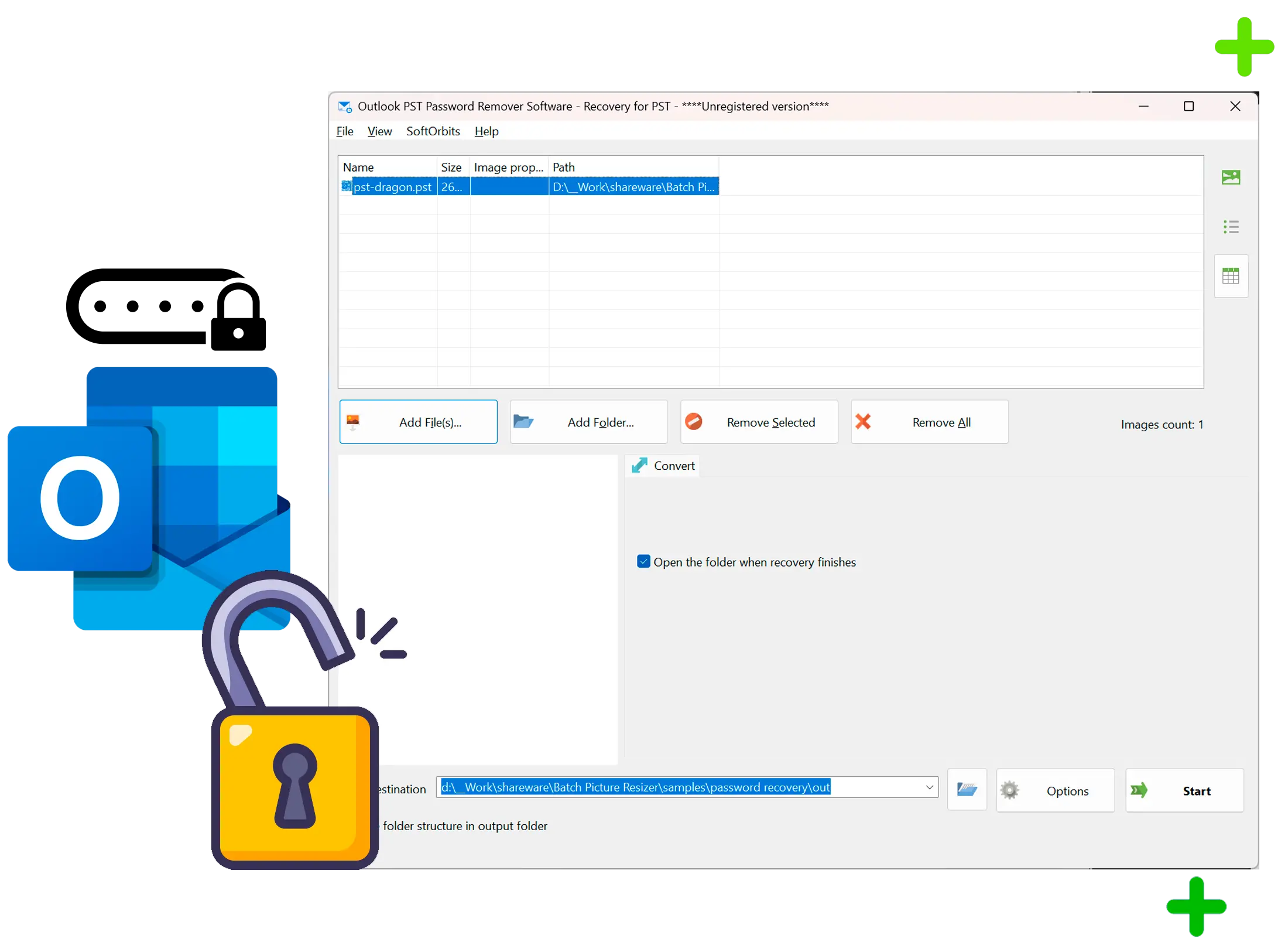 Outlook PST Password Recovery Kuvakaappaus.
