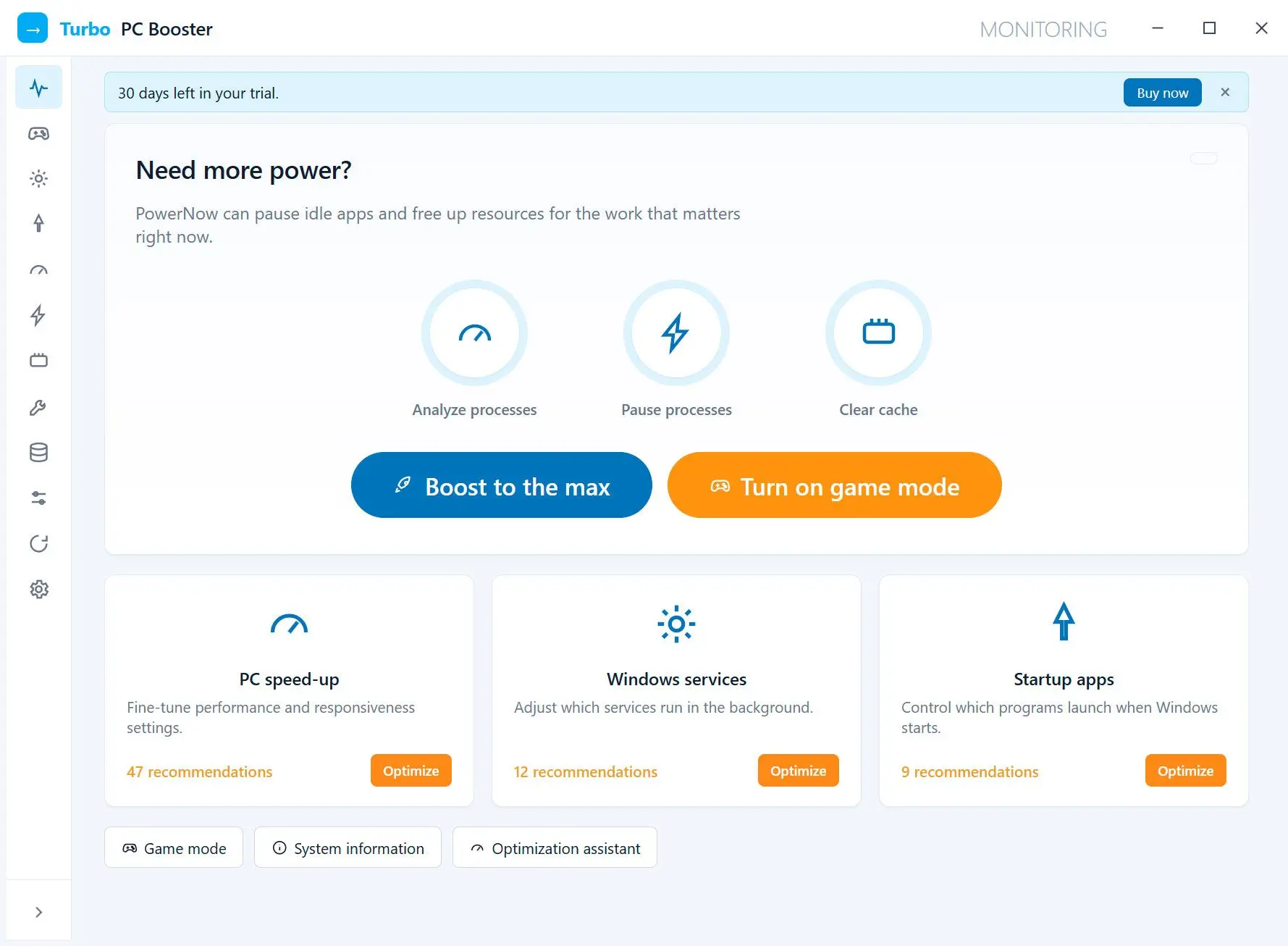 Turbo PC Optimizer Kuvakaappaus.