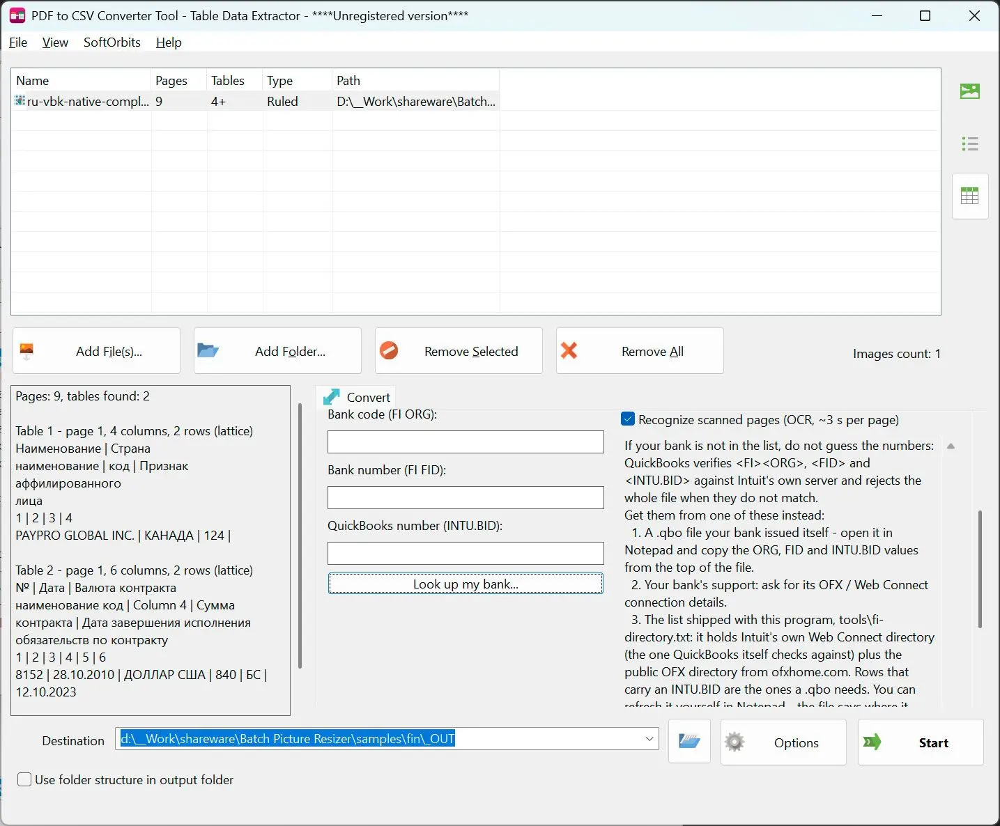 PDF to CSV Converter Kuvakaappaus.