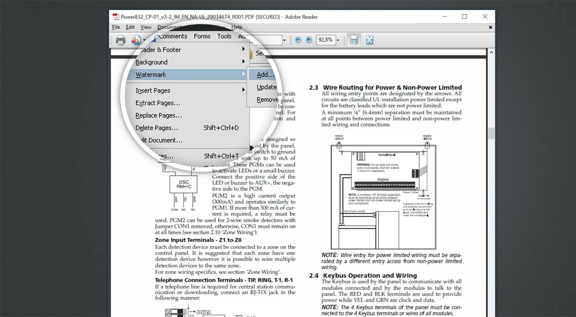 Vesileiman poistaminen PDF-tiedostosta Adobe Acrobat Reader -ohjelmalla.