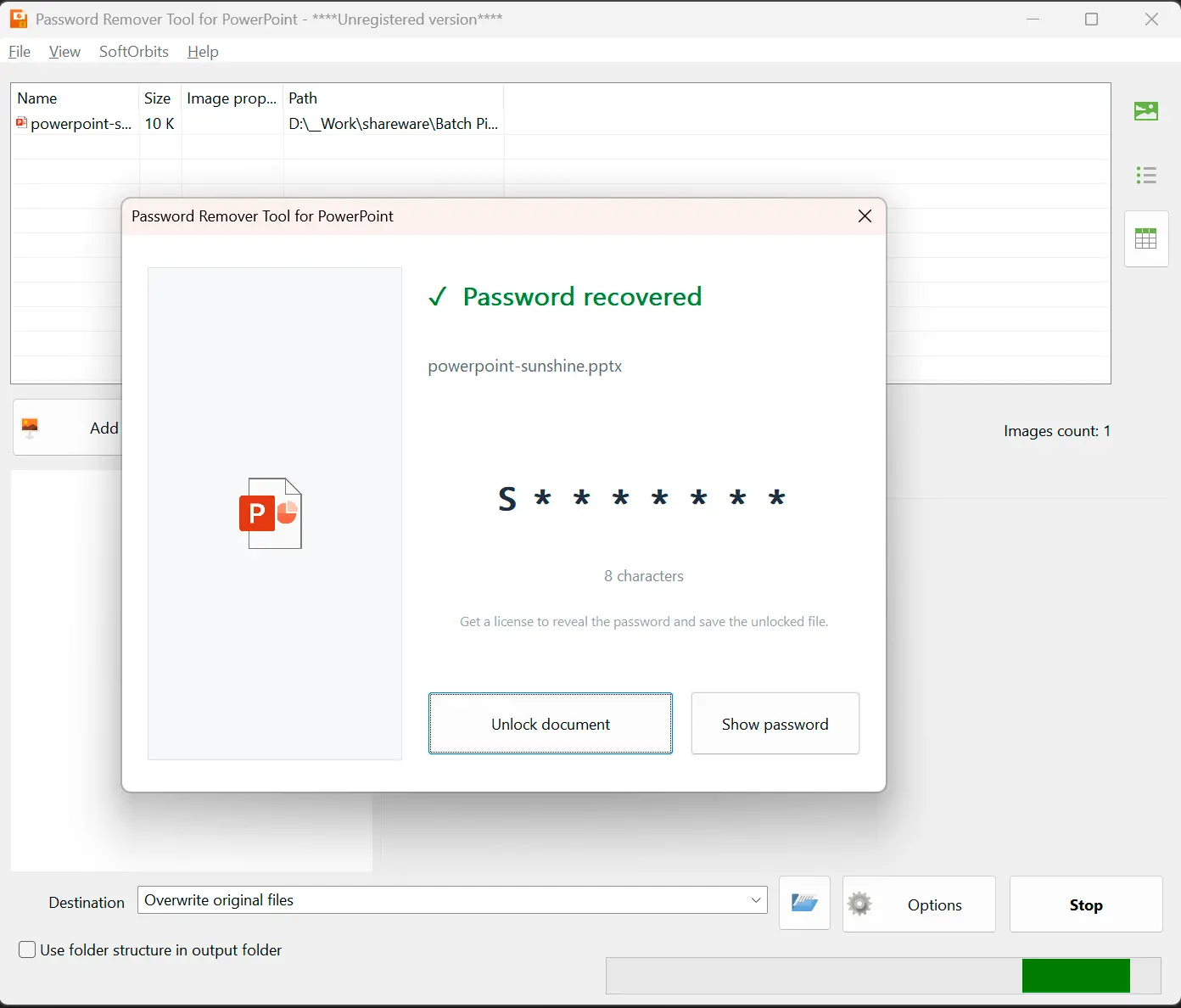 Password Remover Tool for PowerPoint Kuvakaappaus.