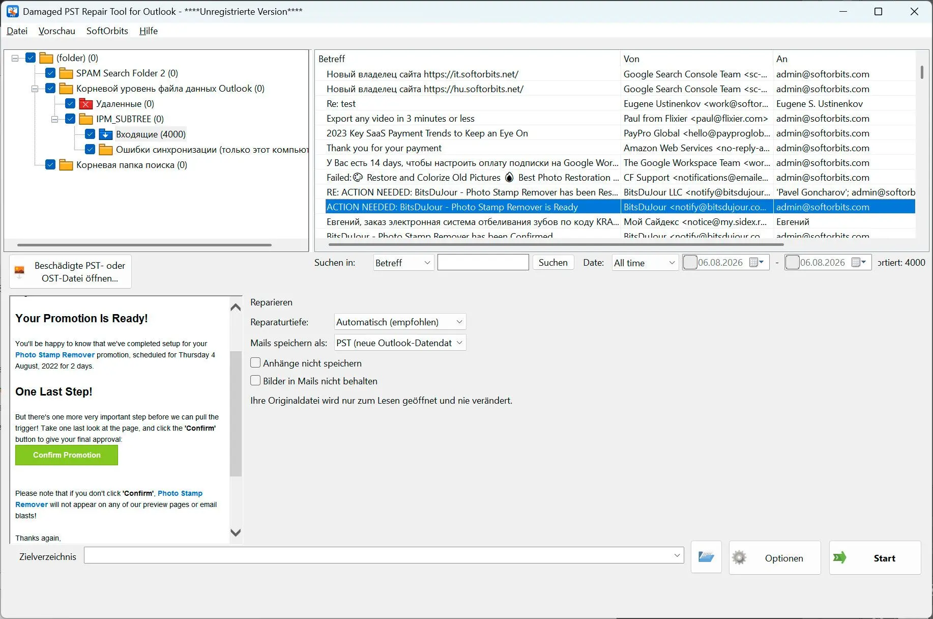 PST Repair Tool for Outlook Kuvakaappaus.