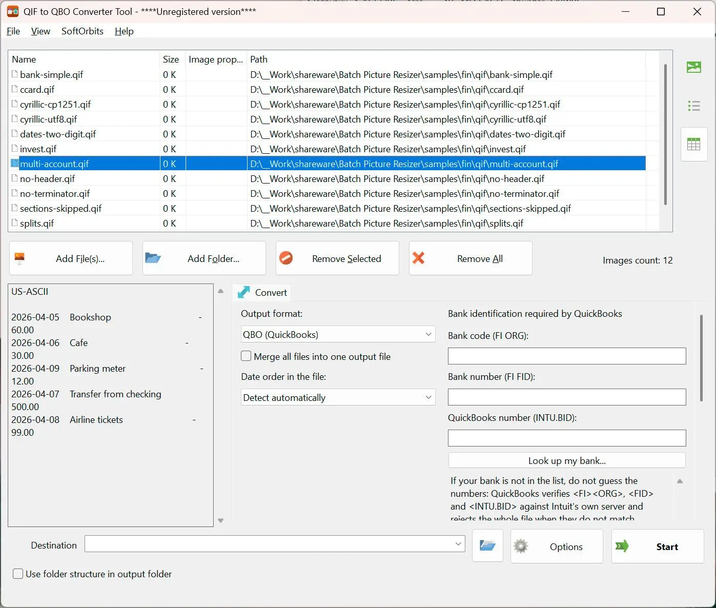 QIF to QBO Converter Kuvakaappaus.