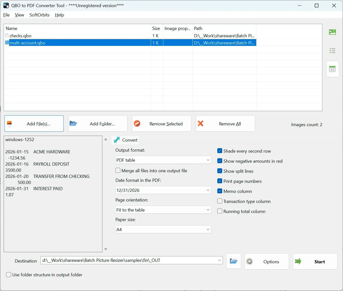 QBO to PDF Converter Kuvakaappaus.