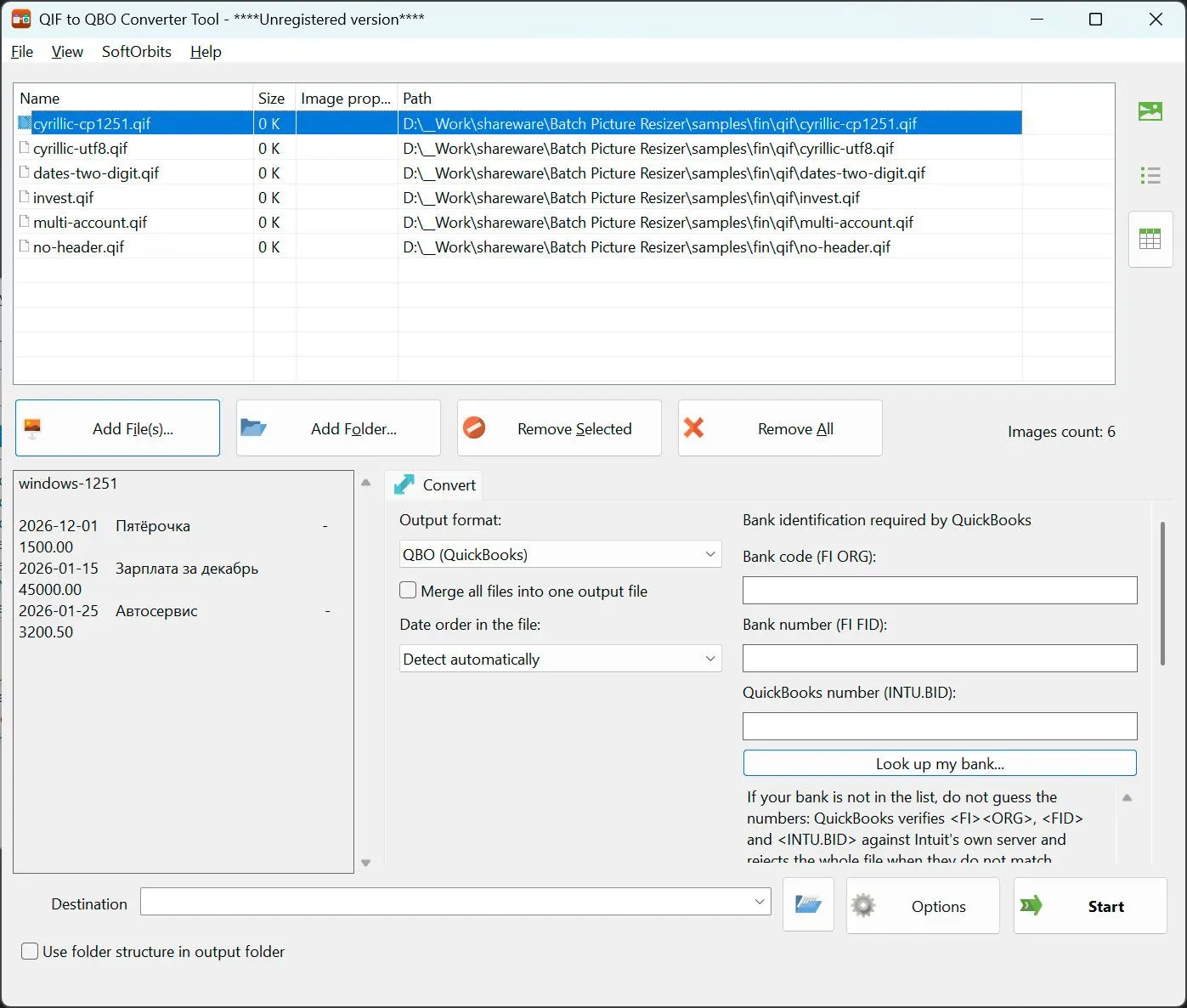 QIF to QBO Converter Kuvakaappaus.