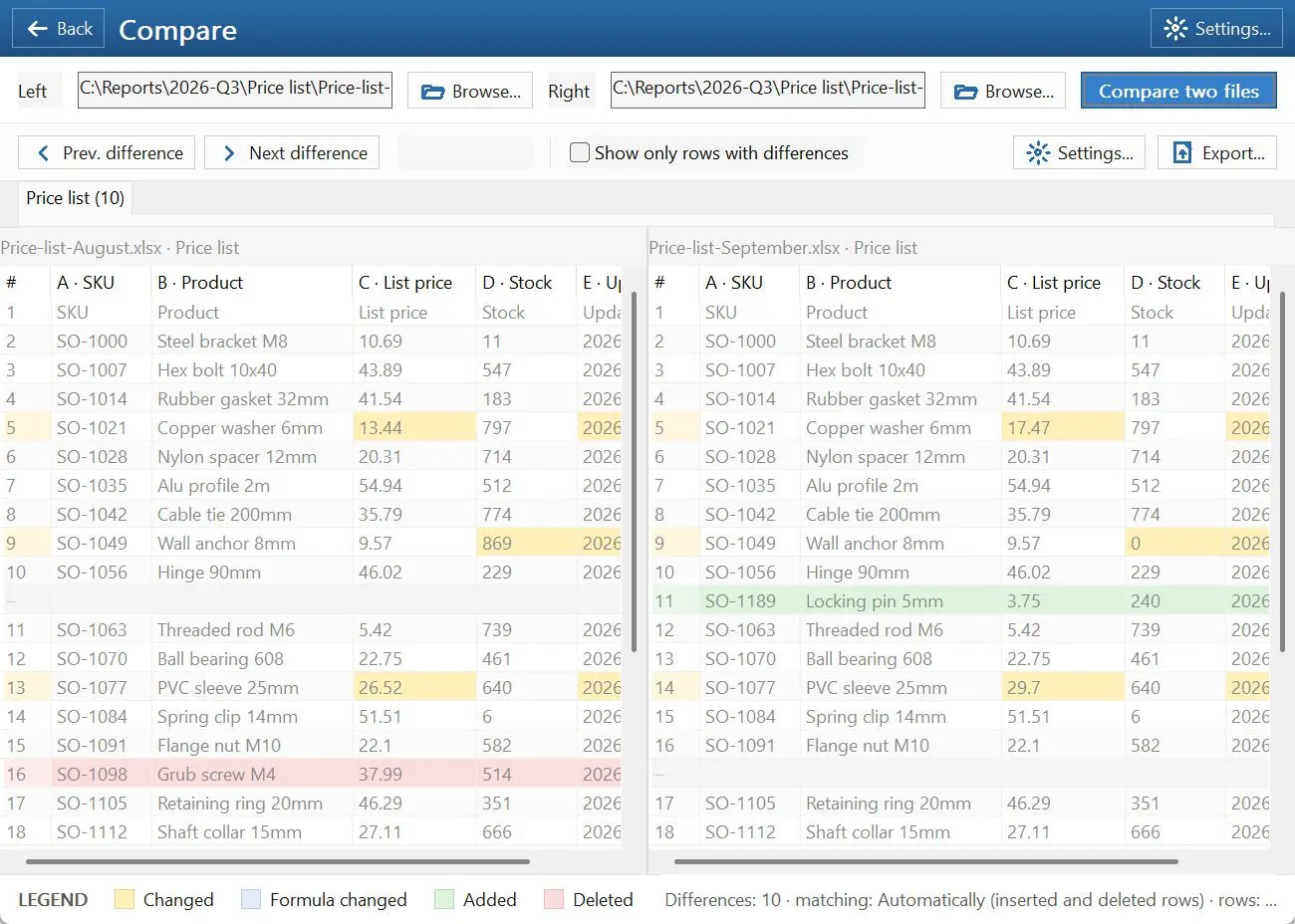 Spreadsheet Compare & Merge Tool for Excel - Combine Excel Files into One Kuvakaappaus.