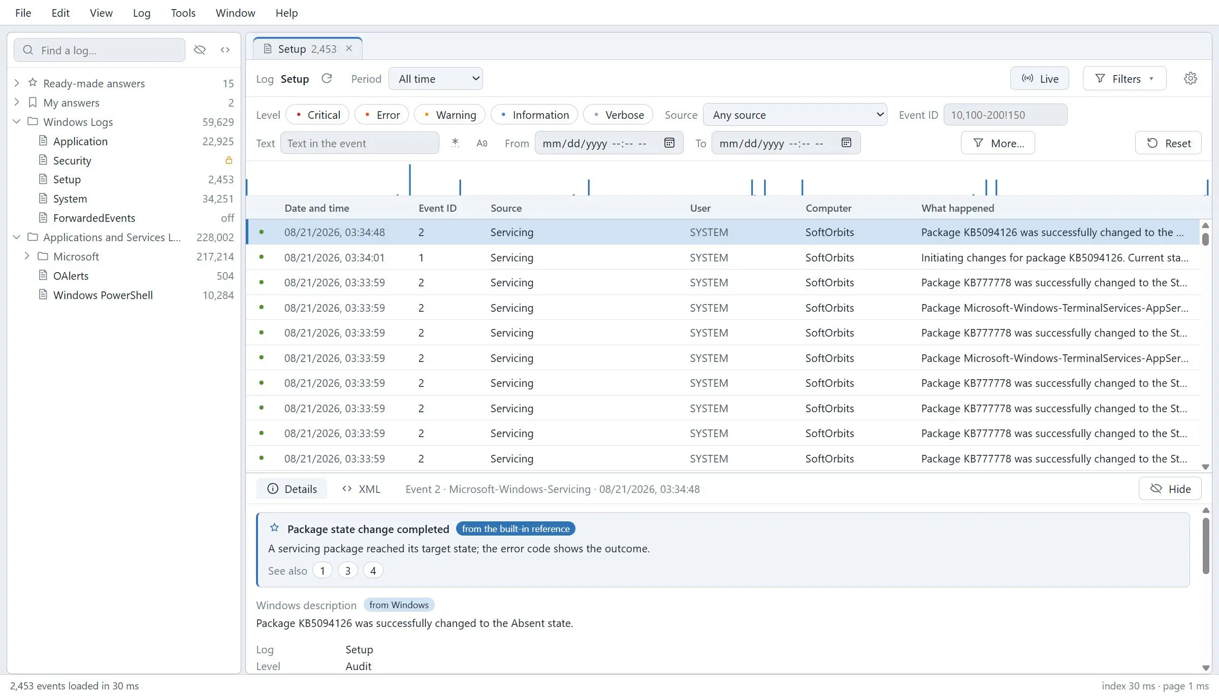 Windows Event Log Viewer Kuvakaappaus.
