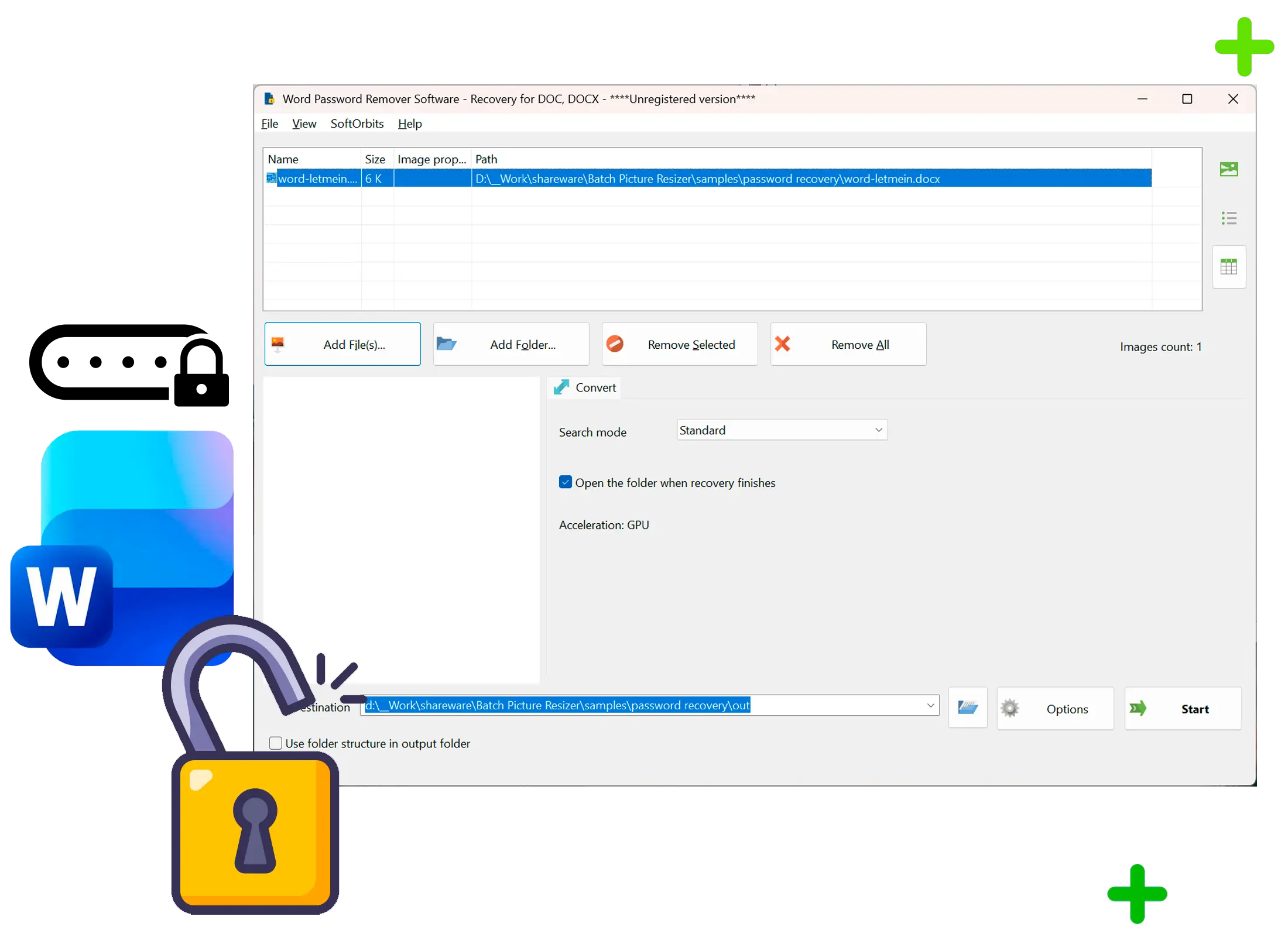 Word Password Recovery Kuvakaappaus.