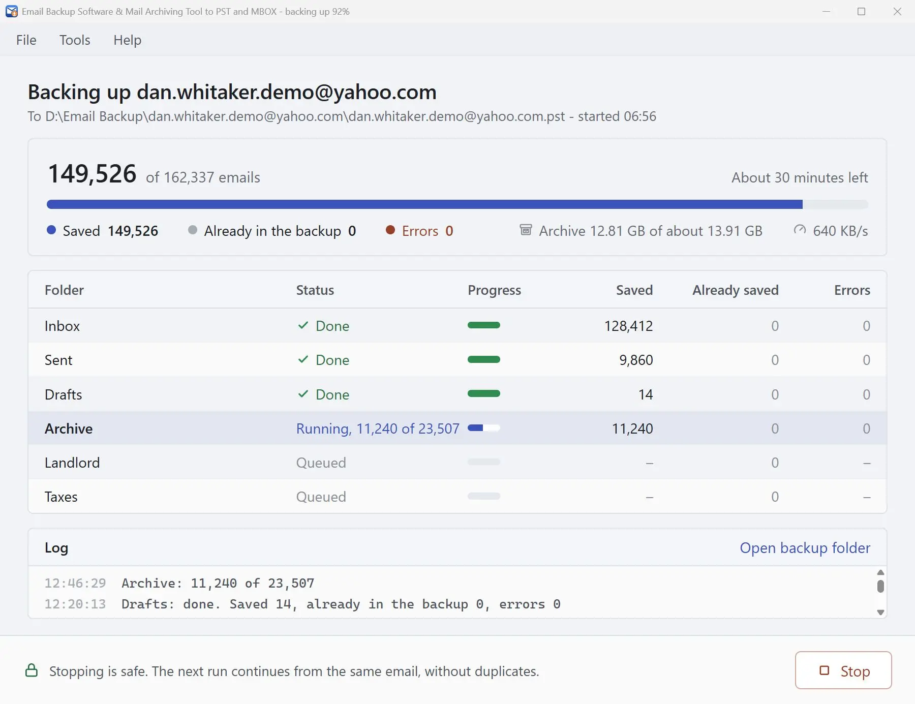Email Backup Software & Mail Archiving Tool to PST and MBOX Kuvakaappaus.
