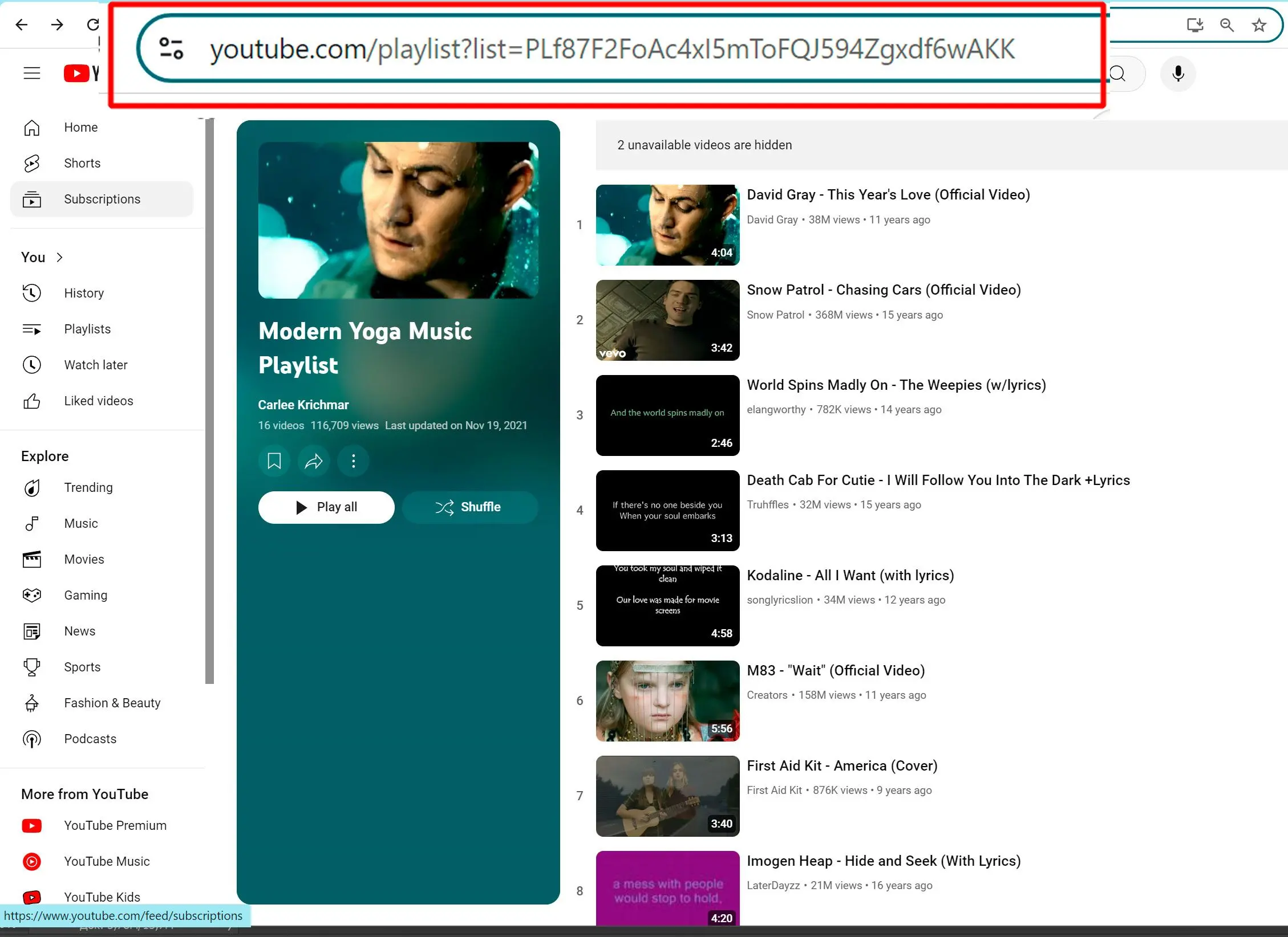 Kopioi soittolistan URL-osoite.