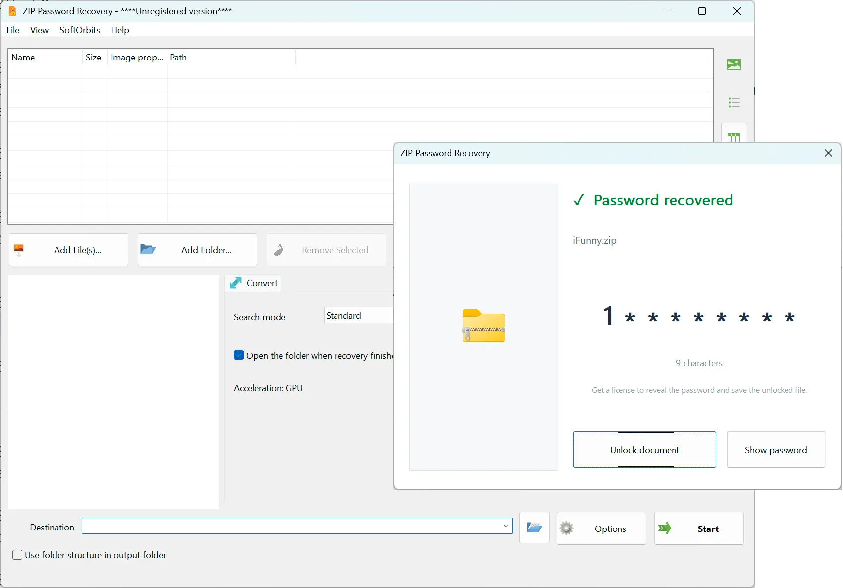 ZIP Password Recovery Kuvakaappaus.